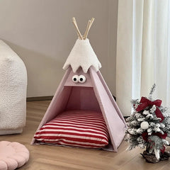 Winter Tent Pet Nest Wooden Cat Bed with Cushion