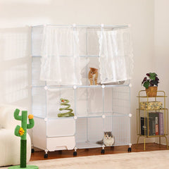 Cat Villa with CageLitter Box Multi-Level Pet Playpen Metal
