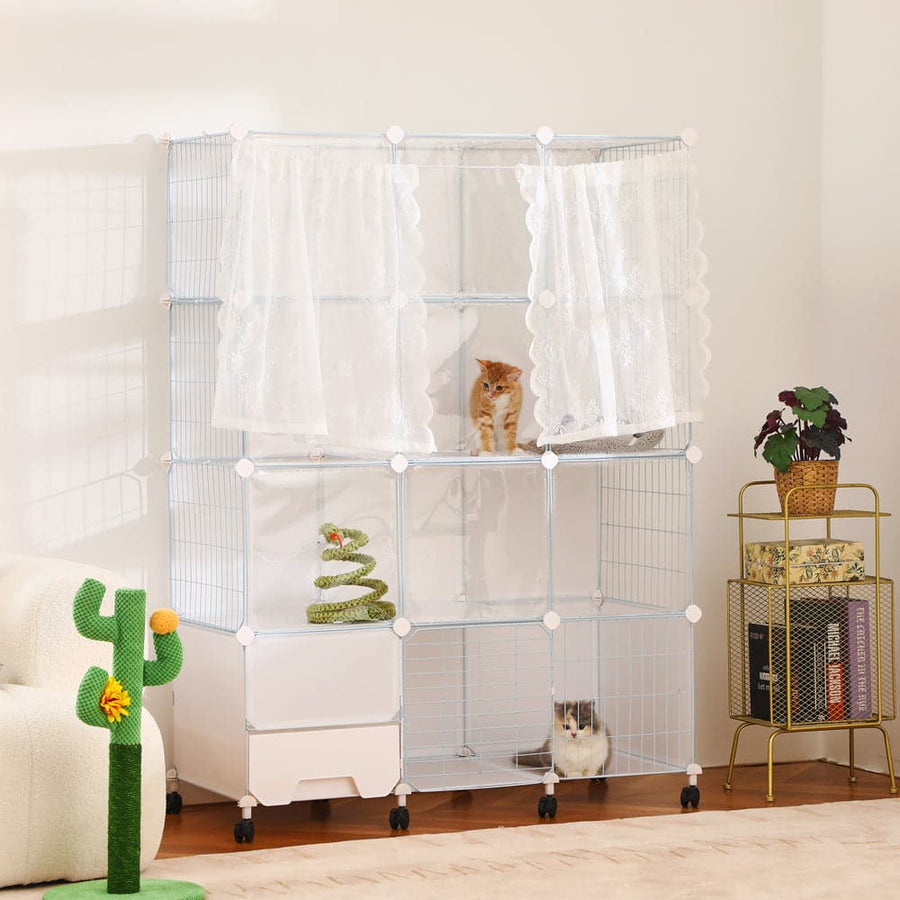 Cat Villa with CageLitter Box Multi-Level Pet Playpen Metal