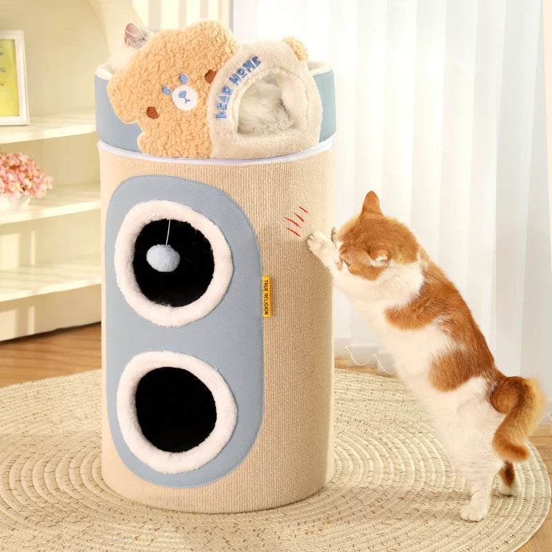 2 Story Cat Barrel Pet Soft Fabric House